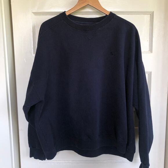 Vintage 90s Starter Pro80 Heavyweight Crewneck Sweatshirt 2XL Navy Blank Street - Picture 1 of 7